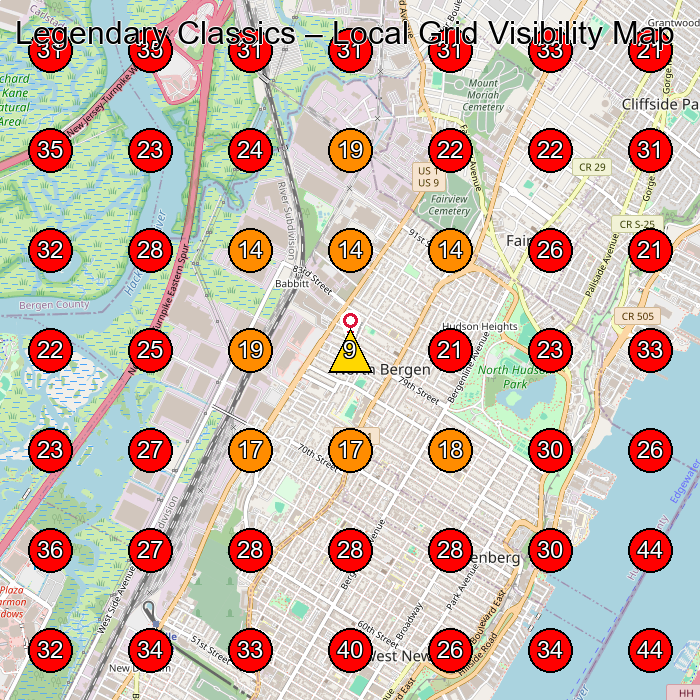 Legendary Classics GeoGrid visibility map for Used Car Dealer in Fairview